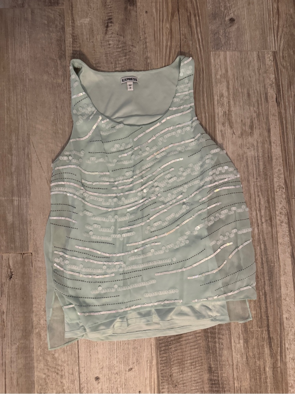 Express Mint Green Sequin Layered Sleeveless Tank